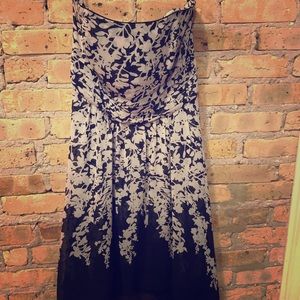 Strapless Floral Dress w/High Low Skirt -  Black